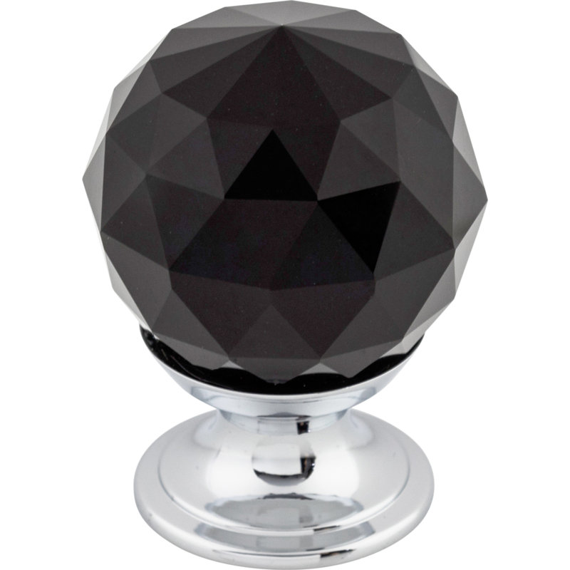 Wine Crystal 1 1/8" Diameter Round Knob, Black, Polished Chrome