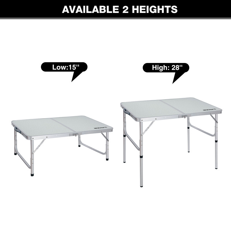 Adjustable Folding Outdoor Table, Portable Aluminum Patio Camping Table, 28'' H x 36'' L x 16'' D