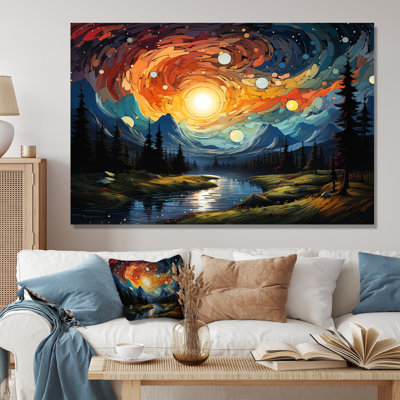«Yellow Mountain Moon Galatic III - Forêt et rivière», art mural