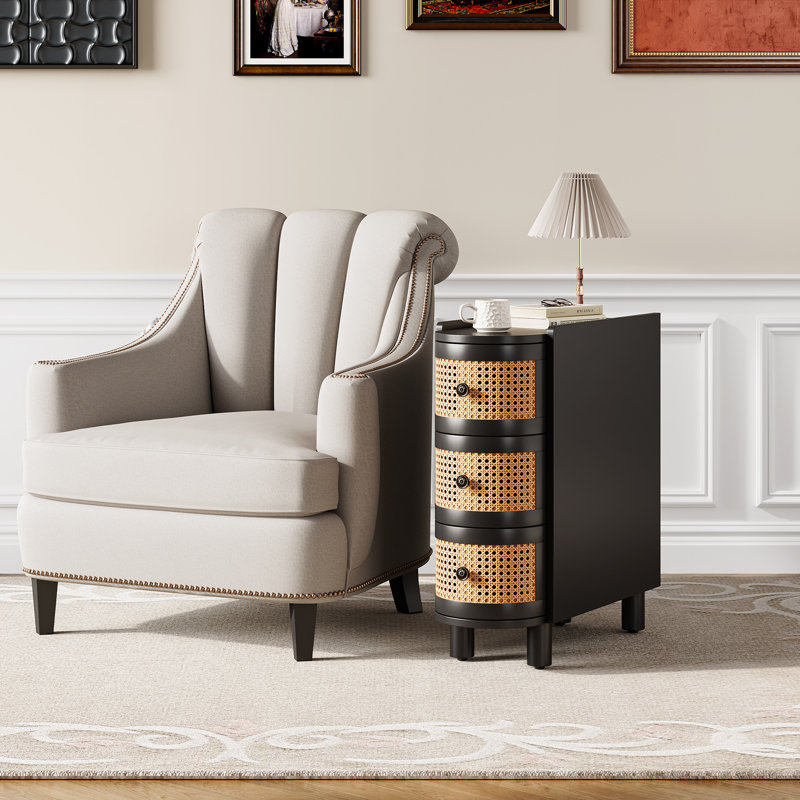 3-Drawer Rattan End Table, Black
