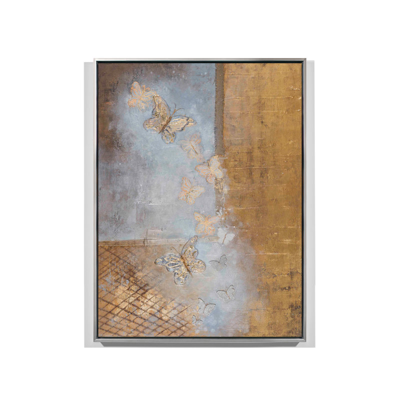 Gold Butterflies, Silver Floater Framed, 61" H x 45" W