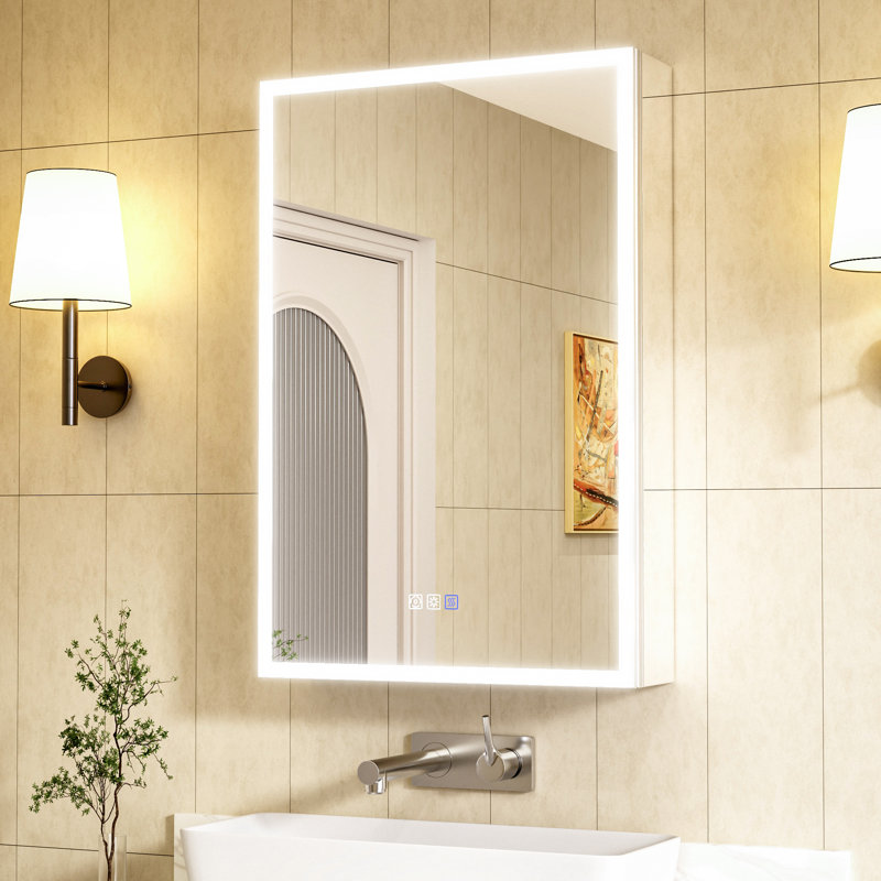 Surface ou encastré moderne armoire à pharmacie sans cadre à DEL à intensité variable avec miroir, 30"H x 20"W x 5.39"D, Left