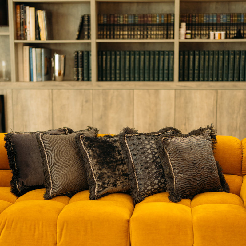 Charcoal Chic Fringed Throw Pillow