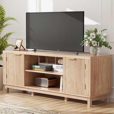Fluted TV Stand, 59'' TV Stands Entertainment Center with Storage Cabinet, Mid Century Modern TV Cabinet Table for 50/55/60/65 TV, Media TV Consoles for Living Room