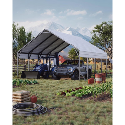 Abri d'auto surdimensionné en métal pour 2 voitures 20 x 20 x 13 pi - Garage extérieur renforcé en acier renforcé, abri toutes saisons pour bateaux, camionnettes, tracteurs