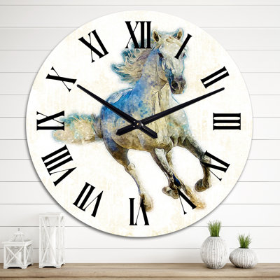 Cheval coloré avec paysage intérieur - horloge murale traditionnelle