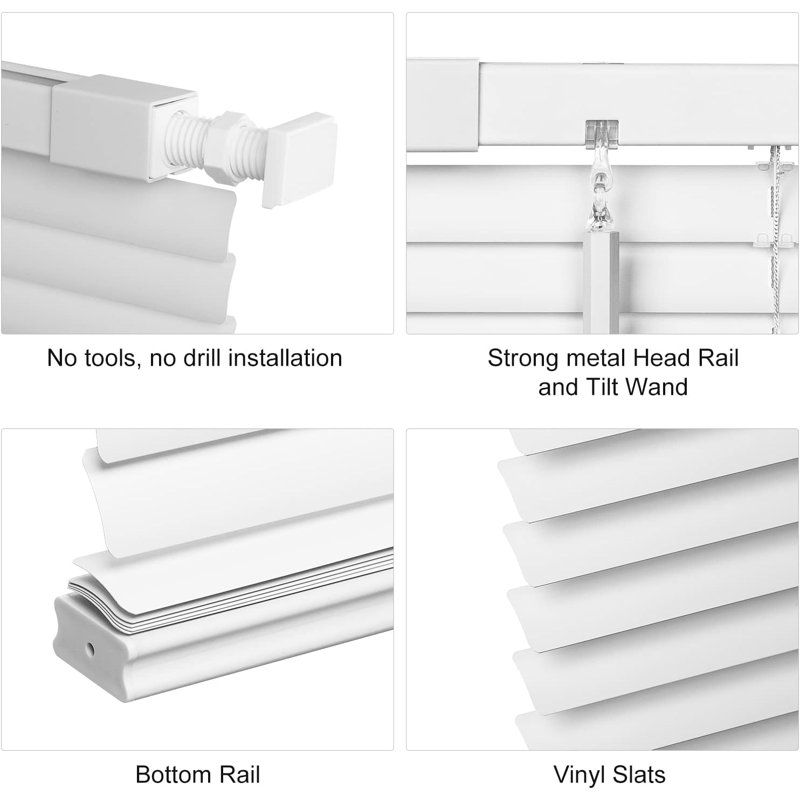 Mini stores horizontaux sans cordon en vinyle sans outils ni perceuse, Blanc, L 36 po x L 48 po