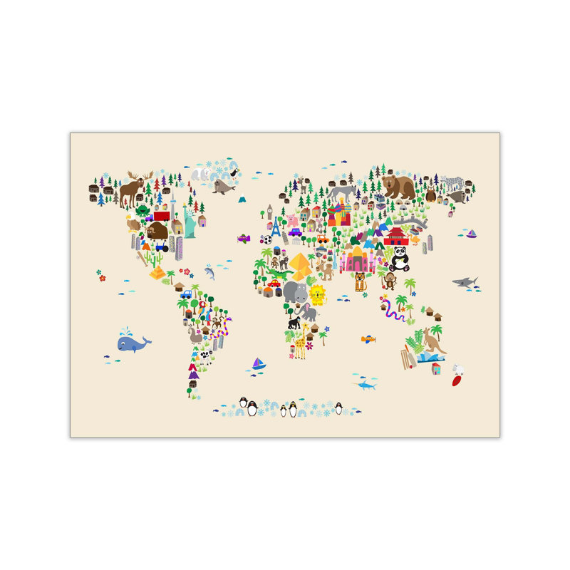 Animal Map of the World by Michael Tompsett - 1 Piece Wall Art, 21cm H x 30cm W x 1cm D, Unframed