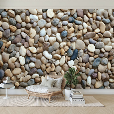 Peel and Stick Wallpaper 96" x 69" Modern Self Adhesive Wall Mural for Bedroom Rocks garden Stone Object Stone Material River Pebble