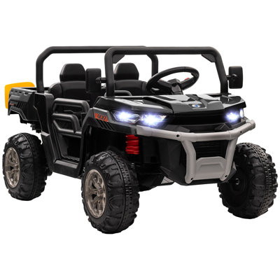 Voiture Aosom 12V avec seau électrique, voitures à deux places à piles pour enfants avec pelle, télécommande, suspension à ressort, klaxon, musique