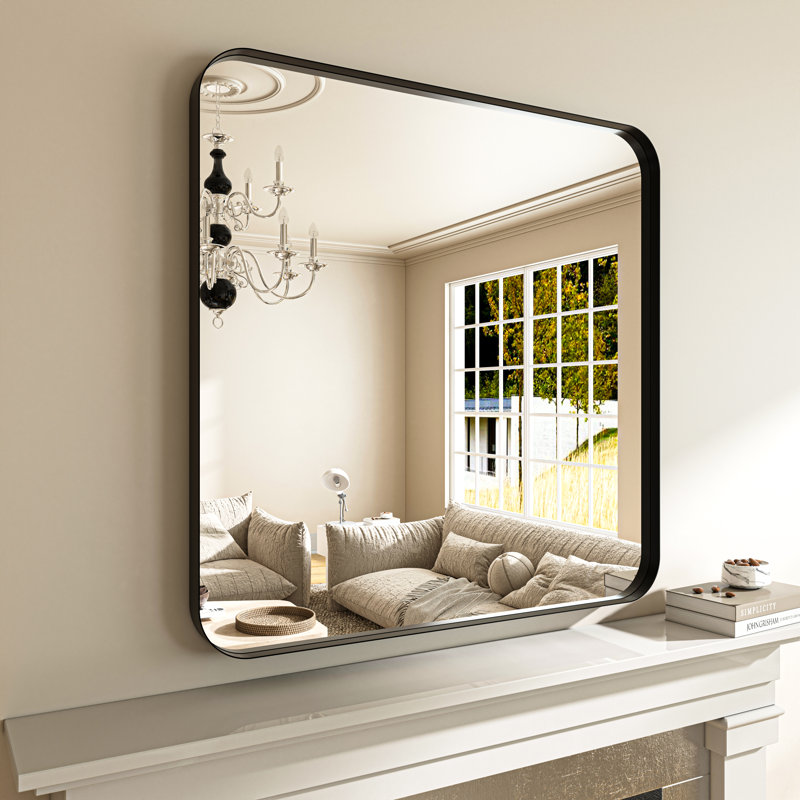 Tahleek Bathroom Aluminum Framed Rectangle Wall Mirror  with High-Definition Shatterproof Glass, Black, 30" x 30"