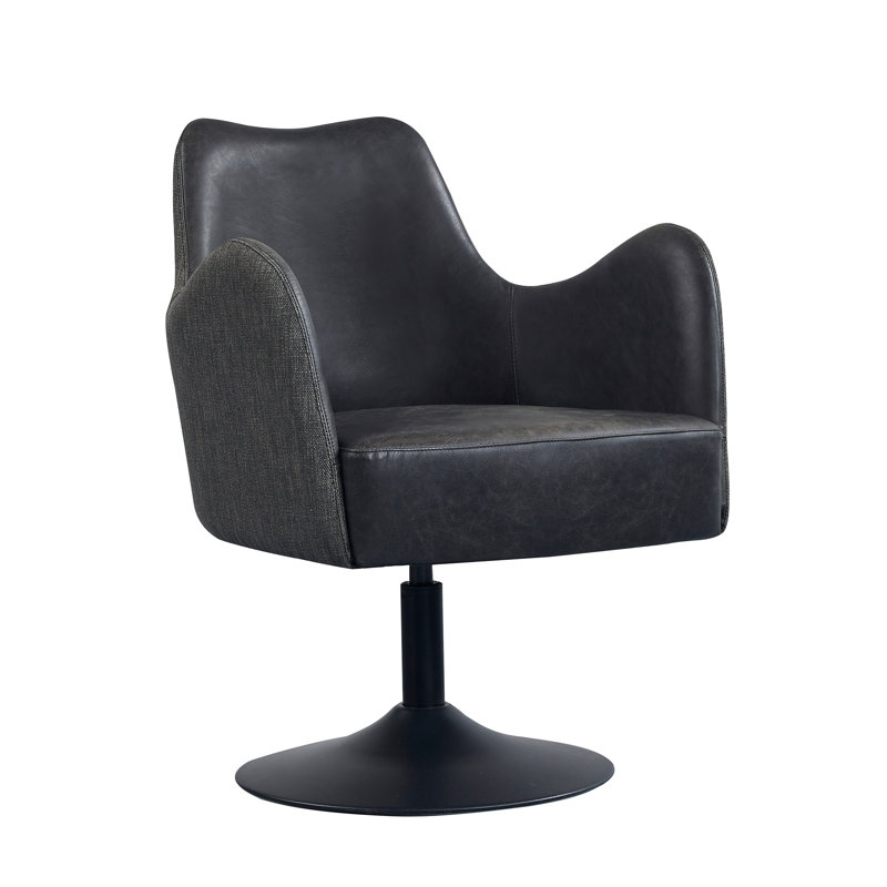 Loms Genuine Leather Swivel Accent Chair, Black