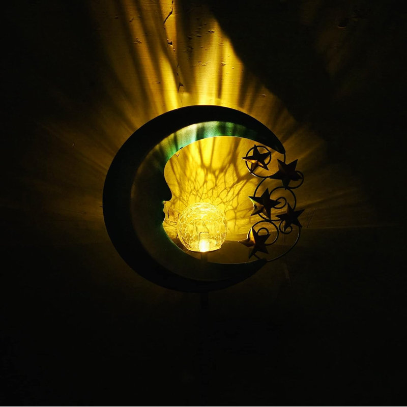 Lumières solaires lunaires, boule de verre craquelée bleue avec étoiles dorées, lumières de chemin à DEL imperméables pour jardins extérieurs
