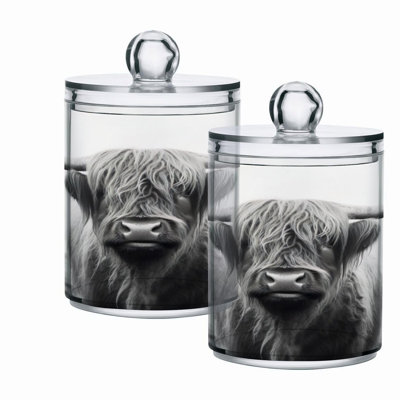 Highland Charm Cotton Swab & Cotton Ball Dispenser Set - Clear Apothecary Jar for Home & Kitchen Storage, 2 Pack