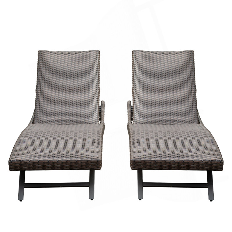 Chaise longue d'extérieur en osier 2 pièces, Brun