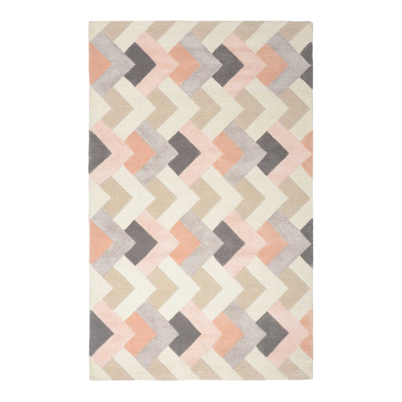 Right Away Chevron Area Rug in Ivory/Pink/Gray, Rectangle 5' x 8'