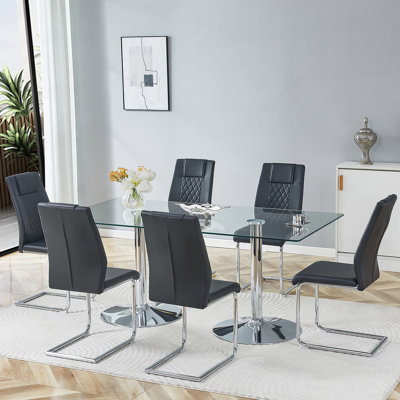 Ensemble de table et de chaises 7 pièces, table en verre trempé avec chaises pour la salle à manger