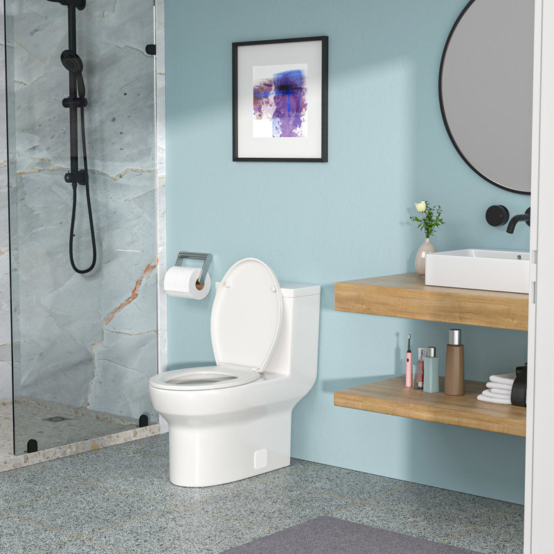 Toilette en céramique à double chasse - Siège à fermeture en douceur, résistant à l'usure, céramique blanche moderne, chasse d'eau, vernis