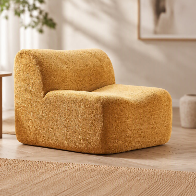 Chaise d'appoint rembourrée avec repose-pieds pour le salon, la chambre à coucher, Velours jaune