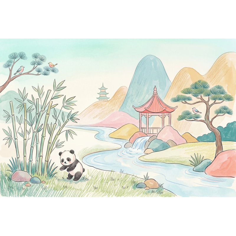 Papier peint paysage asiatique Panda, Texturé non collé, 120 po x 96 po
