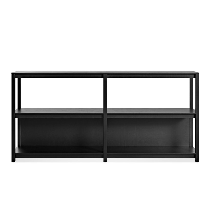 Open Plan Solid Wood Etagere Bookcase, (2 Shelves) 33" H x 68" W x 13" D, Black on Oak