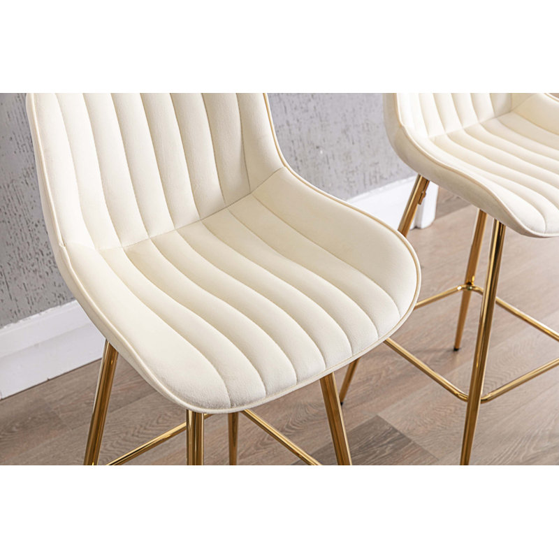 Landynn Upholstered Velvet Counter Stool, Cream