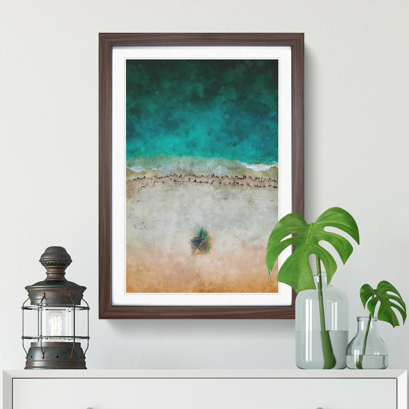 South Beach In Miami Florida Painting - Framed Print, 87cm H x 62cm W x 2cm D, Walnut Framed