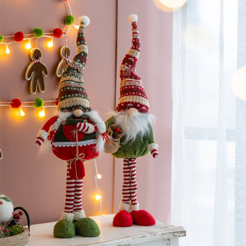 Ensemble de 2 gnomes de Noël 2 pièces, H 29,5 po, rouge et vert, gnome de Noël avec chapeau tricoté, décorations de fêtes