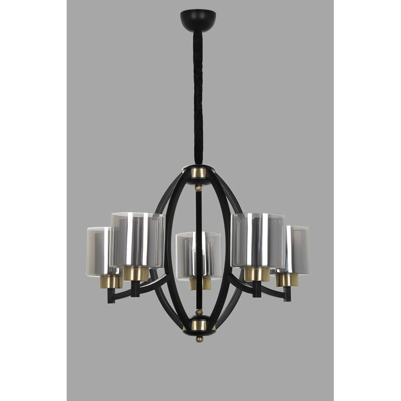 Lustre géométrique à 5 lumières Dalonte, Noir, Argent