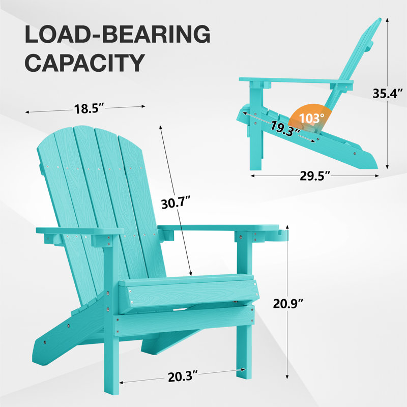 Outdoor Adirondack Chair with Cup Holder All-Weather HIPS Patio Chairs for Lawn, Garden, Fire Pit, Backyard, Teal