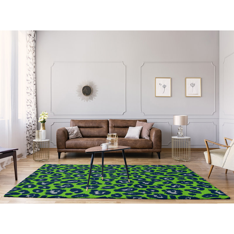 Imprimé animalier vert/bleu/blanc Tapis décoratif, Rectangle 8 pi x 10 pi