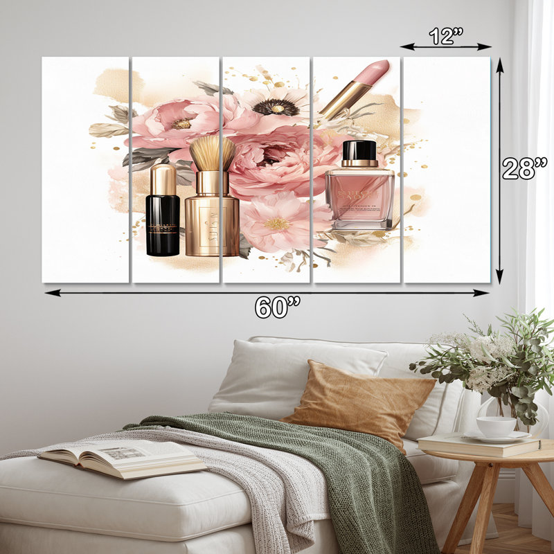 Boho Chic Cosmétiques Elegant Make-up I - Articles de toilette, reproduction d'art mural - 5 panneaux égaux