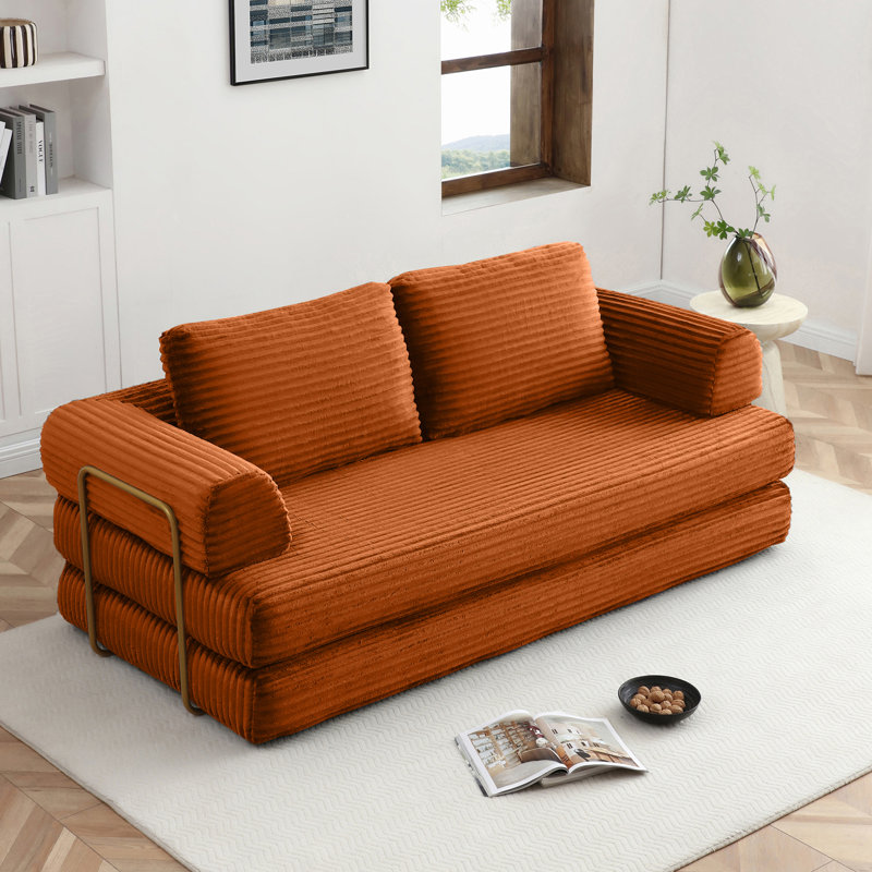 Canapé-lit convertible, canapé de plancher pliable en velours côtelé et coussins, multifonctionnel pour le salon et la chambre à coucher, orange