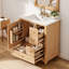 [Vidéo] Meuble-lavabo de 30 po avec lavabo en céramique, armoire de salle de bain autoportante avec grain de bois naturel, pieds en bois d'hévéa massif, portes et tiroirs à fermeture en douceur, beaucoup de rangement