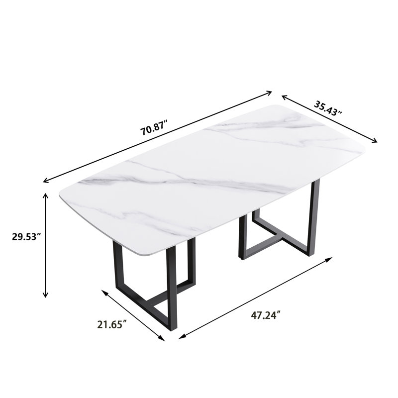 Table de salle à manger Evannie, Noir, Blanc neigeux, H 29,53 po x L 70,87 po x l 35,43 po