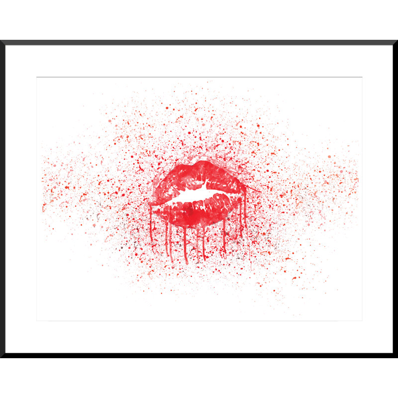 Red Splatter Lips - Single Picture Frame Print on Wood