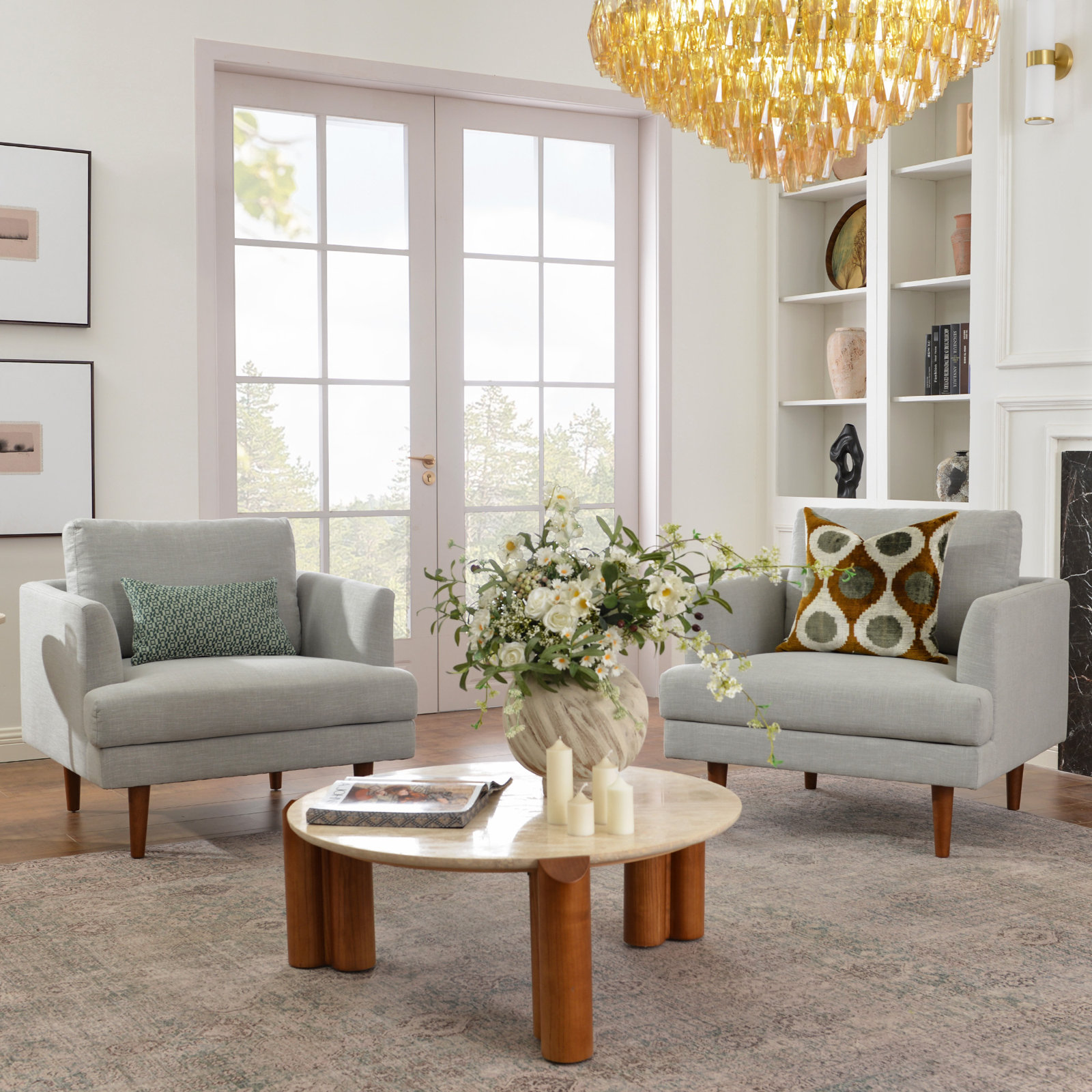 Miller Walnut Armchair, Gray Linen Blend