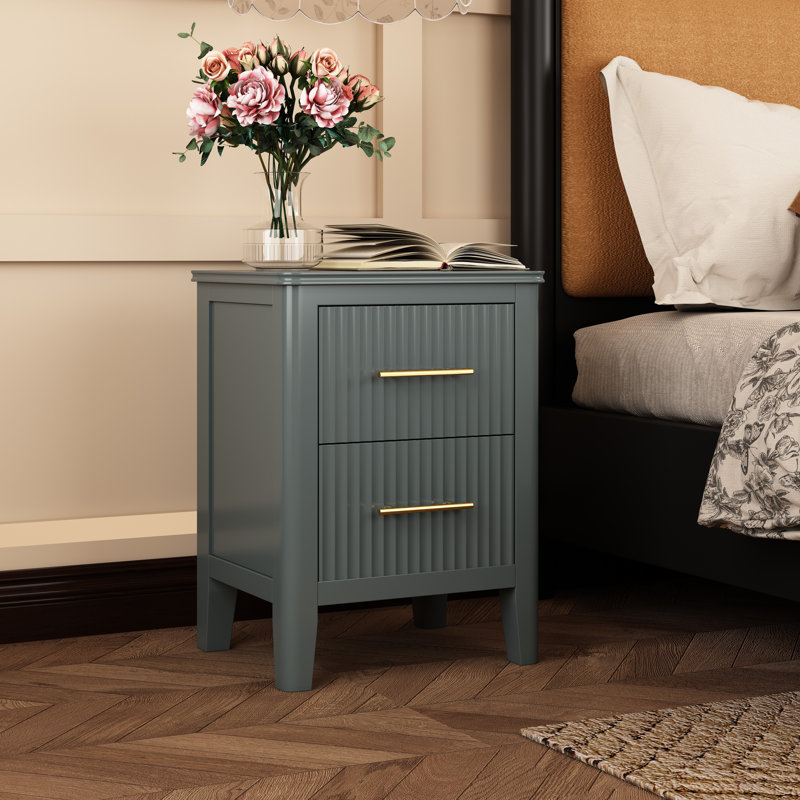Amilliana 45cm W Solid + Manufactured Wood Bedside Table, Grey