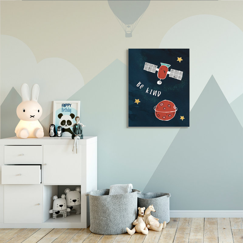 Be Be, phrase, planète rouge, satellite et étoiles, Toile tendue, H 30 po x l 40 po x 1,5 po