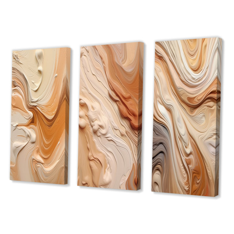 «Orange and Beige Unounded Imagination», 3 pièces, Toile tendue, H 32 po x l 48 po