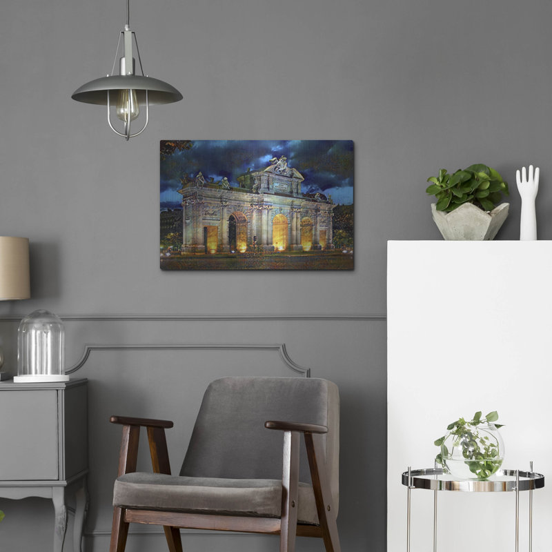 «Madrid Espagne Alcala Gate» par Pedro Gavidia, art mural en métal, 36 po x 24 po, H 16 po x l 24 po