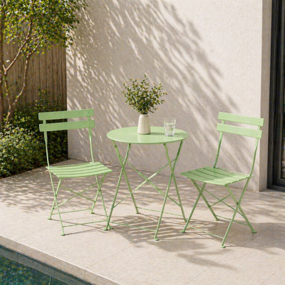 Folding Metal Patio Bistro Set - 2 Person Rust-resistant Outdoor Set