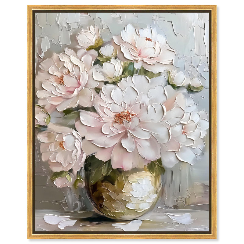 Soft Pink Symphony Canvas Elegant Florals by, 21" H x 17" W, Gold Floater Framed