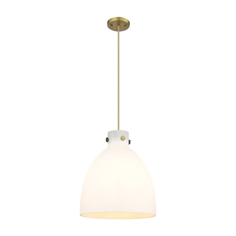 Luminaire suspendu à 1 lumière Badgett, Laiton brossé, Blanc, H 16 po x l 14 po x P 14 po