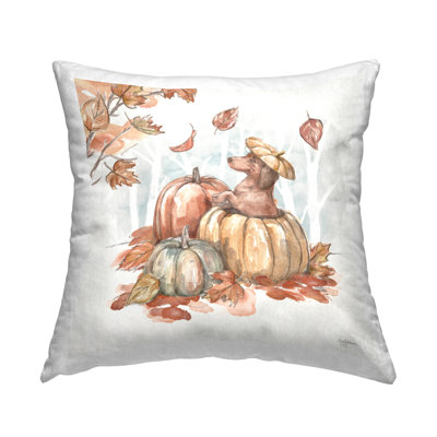 Coussin décoratif amusant imprimé teckel et citrouille par Mary Urban