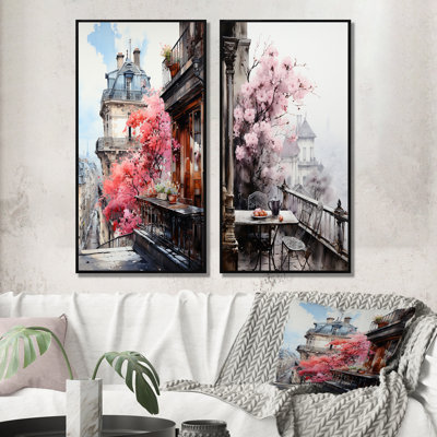 " Pink Paris Parisian Balconies " 2 - Pieces