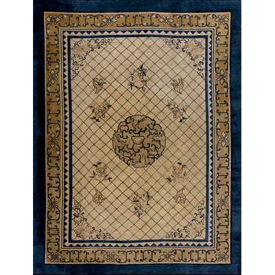 Tapis bleu antique en laine Pékin