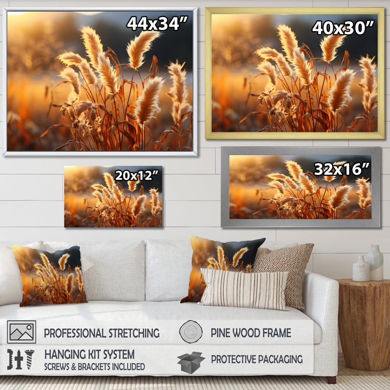 «Country Charm Fields of Gold» - campagne grand art mural, Cadre simple blanc, H 12 po x l 20 po x P 1 po