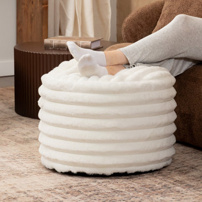 Mercer41 Paran Accent Pouf - Fluffy Faux Fur Ottoman For Modern Interior Design