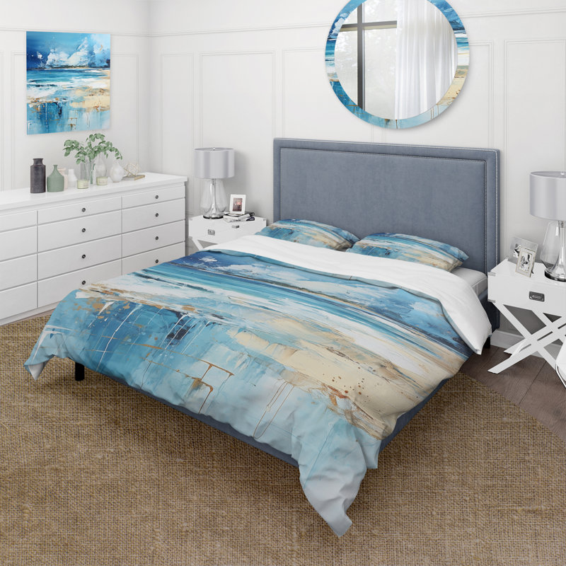 Ensemble de housse de couette Blue and Beige Tranquility Beach II - Coastal Minimalisme